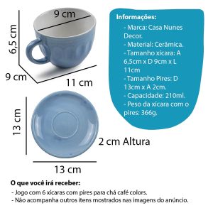 JOGO DE XÍCARAS COM PIRES - 210 ML - 6 PEÇAS - Image 4