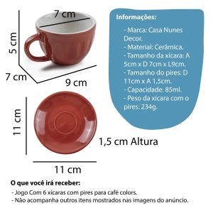 JOGO DE XÍCARAS COM PIRES - 85 ML - 6 PEÇAS - Image 4