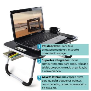 MESA SUPORTE PARA NOTBOOK PRETA COM GAVETA - Image 7